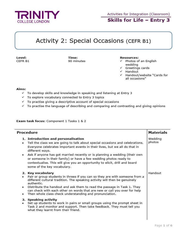 Special Occasion Activities for CEFR B1 | PDF | Wedding | Bride