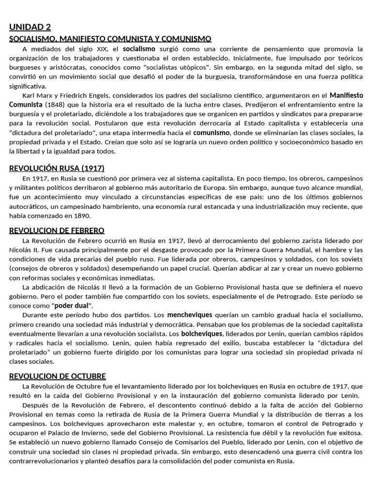 Unidad 2 Historia | PDF | Vladimir Lenin | Comunismo