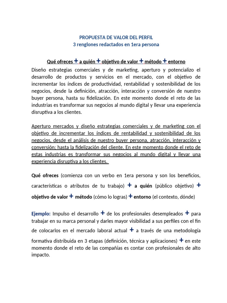 Propuesta de Valor Del Perfil | PDF