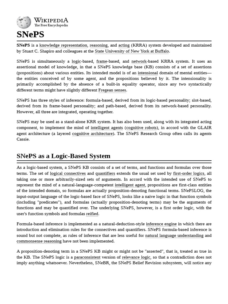 SNePS | PDF | Reasoning | Mathematical Logic