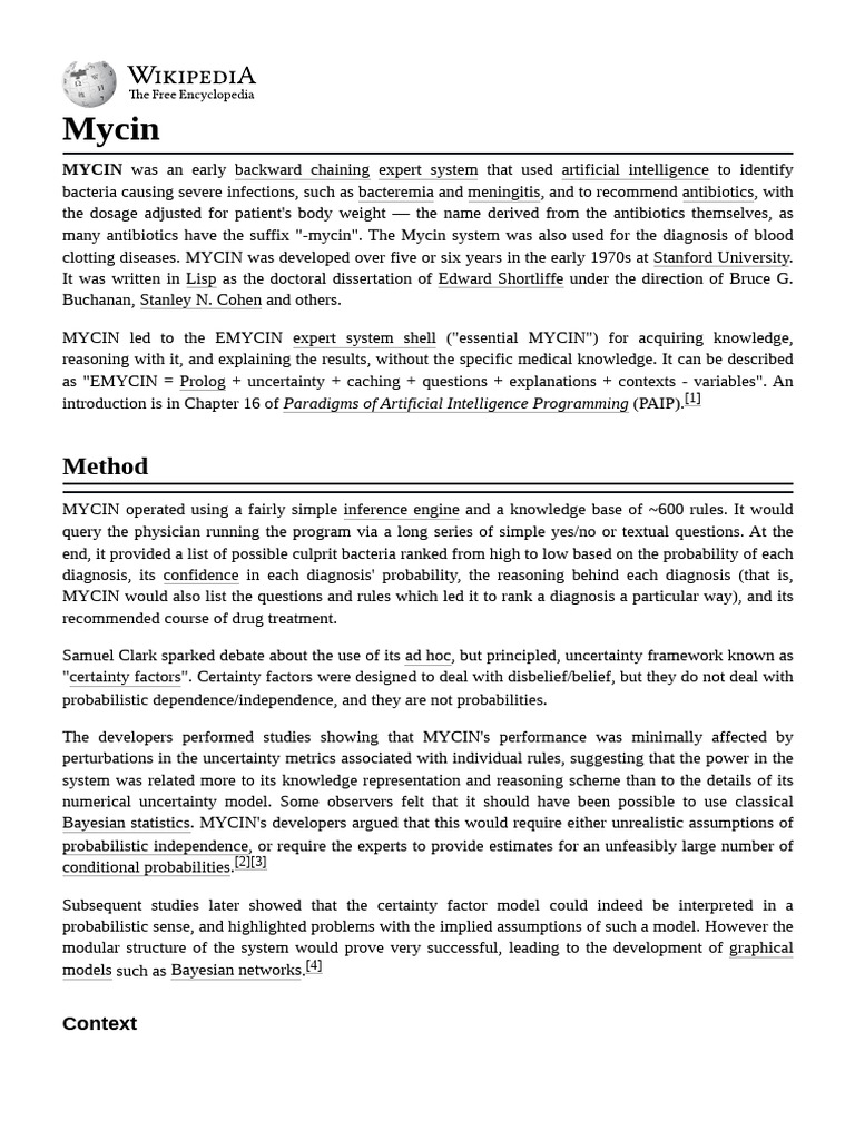 MYCIN: Early AI Expert System for Diagnosing Infections | PDF