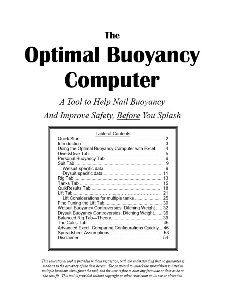 Optimal Buoyancy Users Manual - v31 | PDF | Buoyancy | Scuba Diving