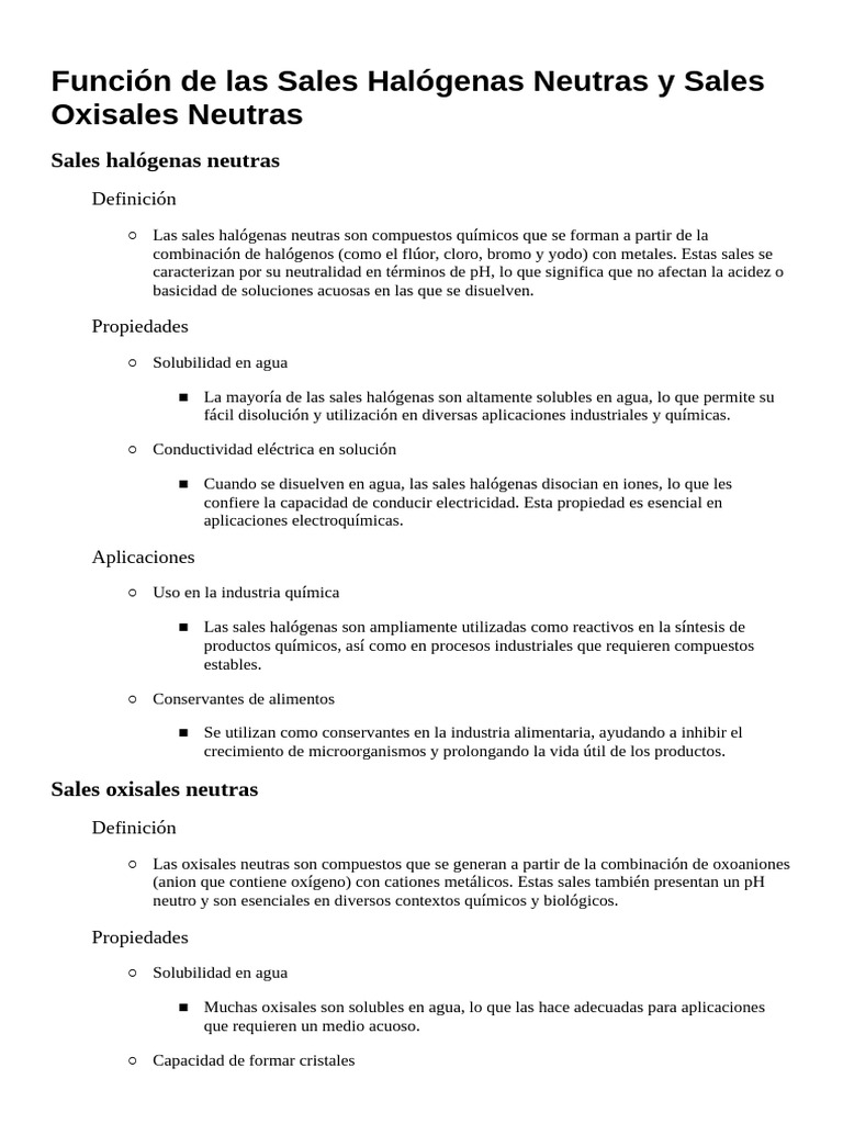 Funciones de Sales Halógenas y Oxisales | PDF | Sal (química ...
