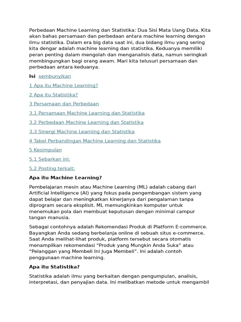 Perbandingan Machine Learning dan Statistika | PDF