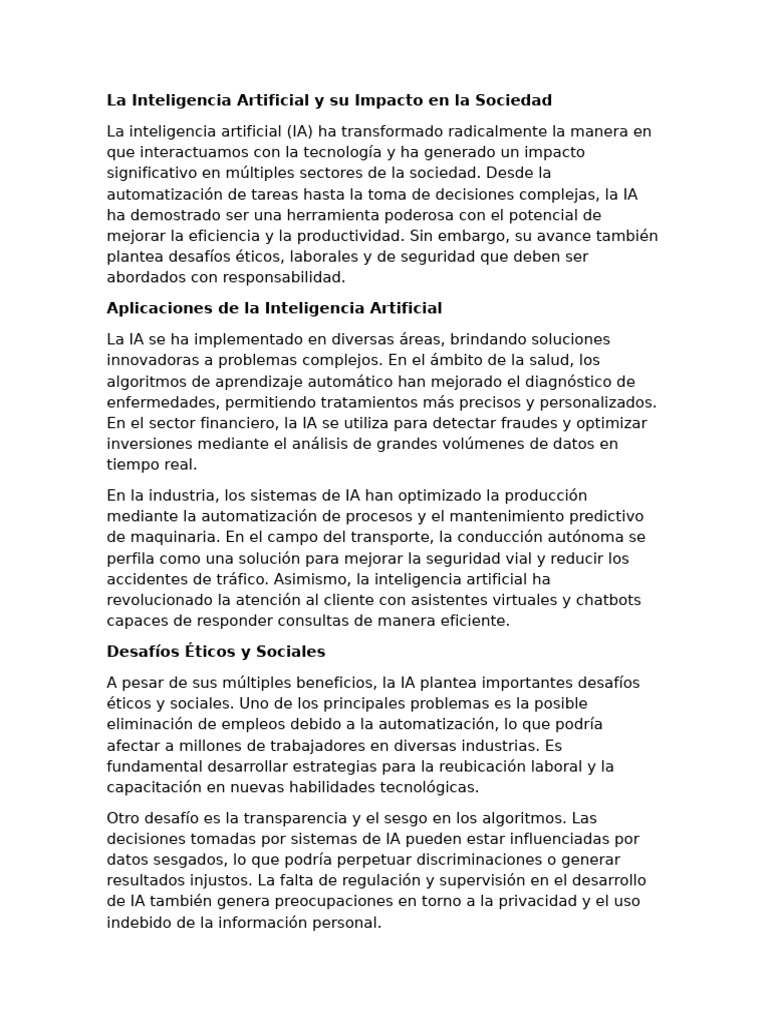 Impacto de la IA en la Sociedad Actual | PDF | Inteligencia artificial ...