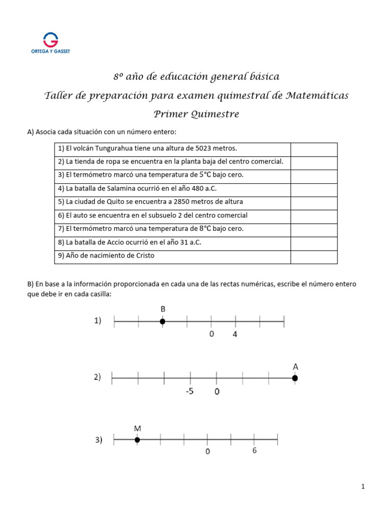 8%C2%BA+Taller+examen+Matem%C3%A1ticas+1er+quimestre | PDF | Celsius ...