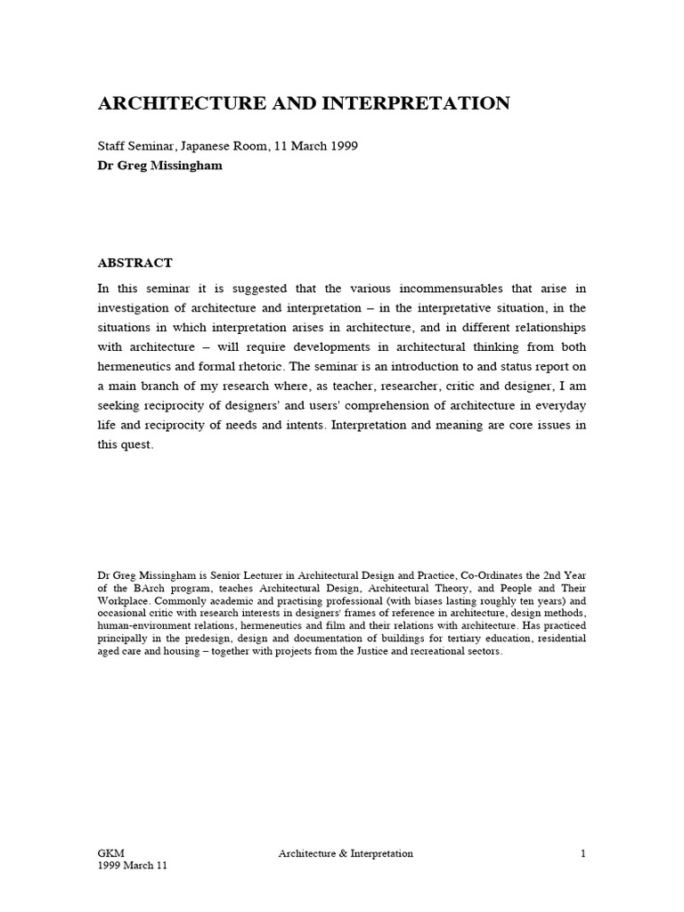 Architecture and Interpretation Seminar | PDF | Hermeneutics ...