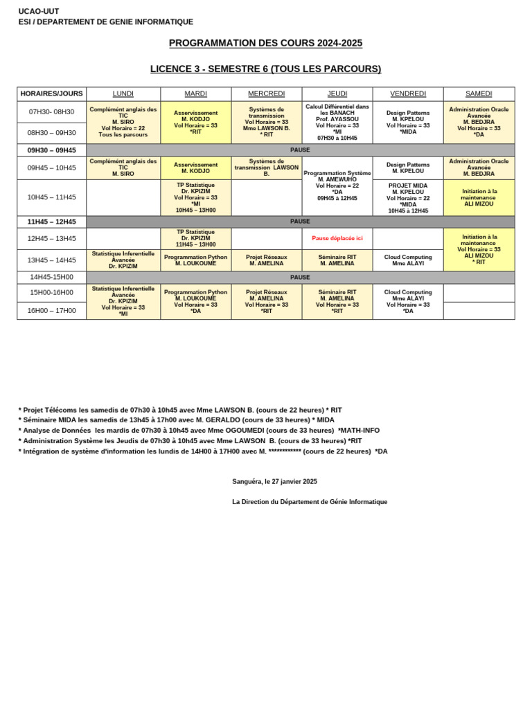 Emploi du temps Licence Info-Com 2024-2025 | PDF | Technologies de l ...
