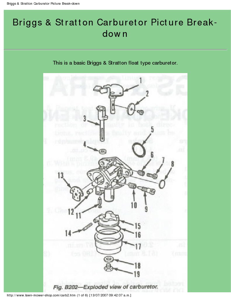 Briggs & Stratton Carburetor Picture Break-down