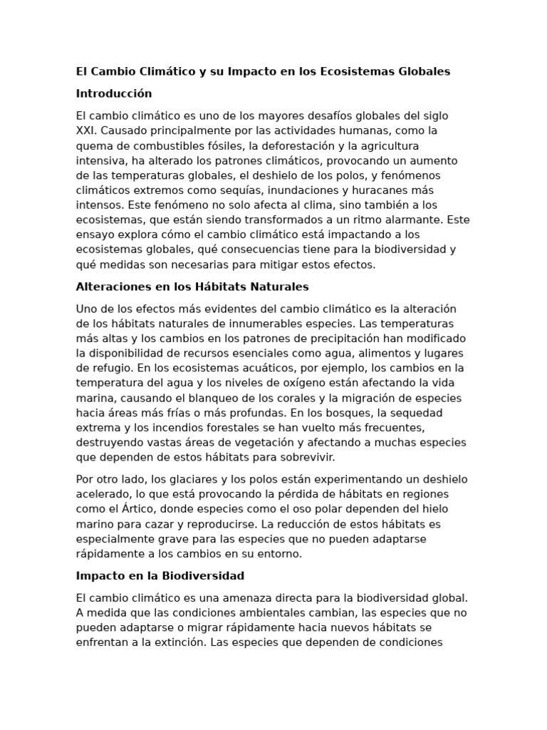 El Cambio Climático y su Impacto en los Ecosistemas Globales | PDF ...