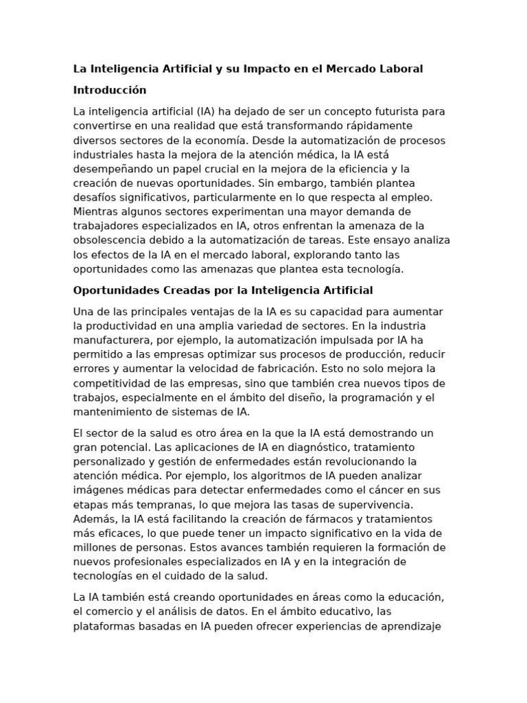 Impacto de la IA en el Empleo Laboral | PDF | Inteligencia artificial ...