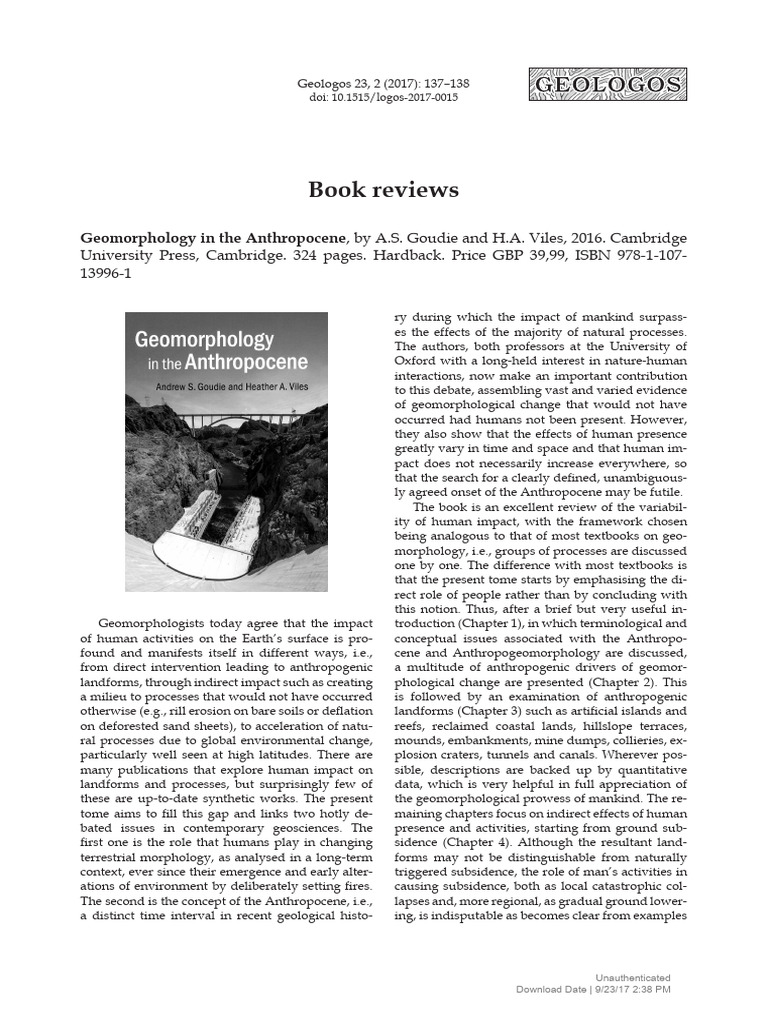 Geomorphology in The Anthropocene Reviews | PDF | Geomorphology ...