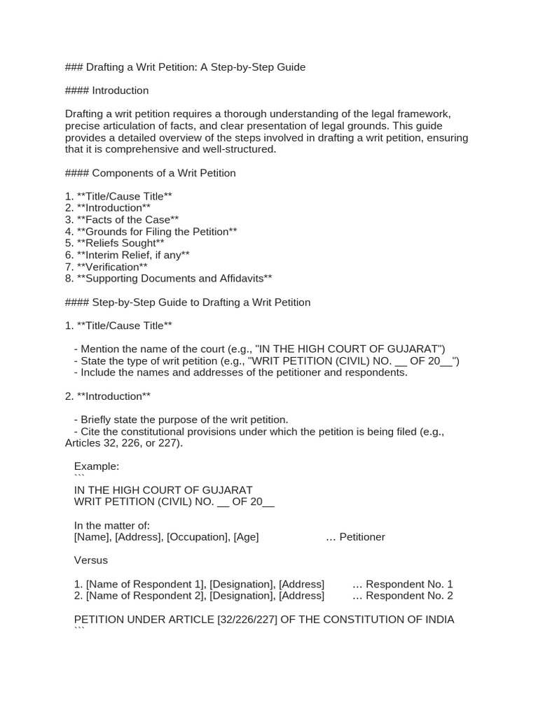 Writ Petition Drafting Guide | PDF | Writ | Mandamus