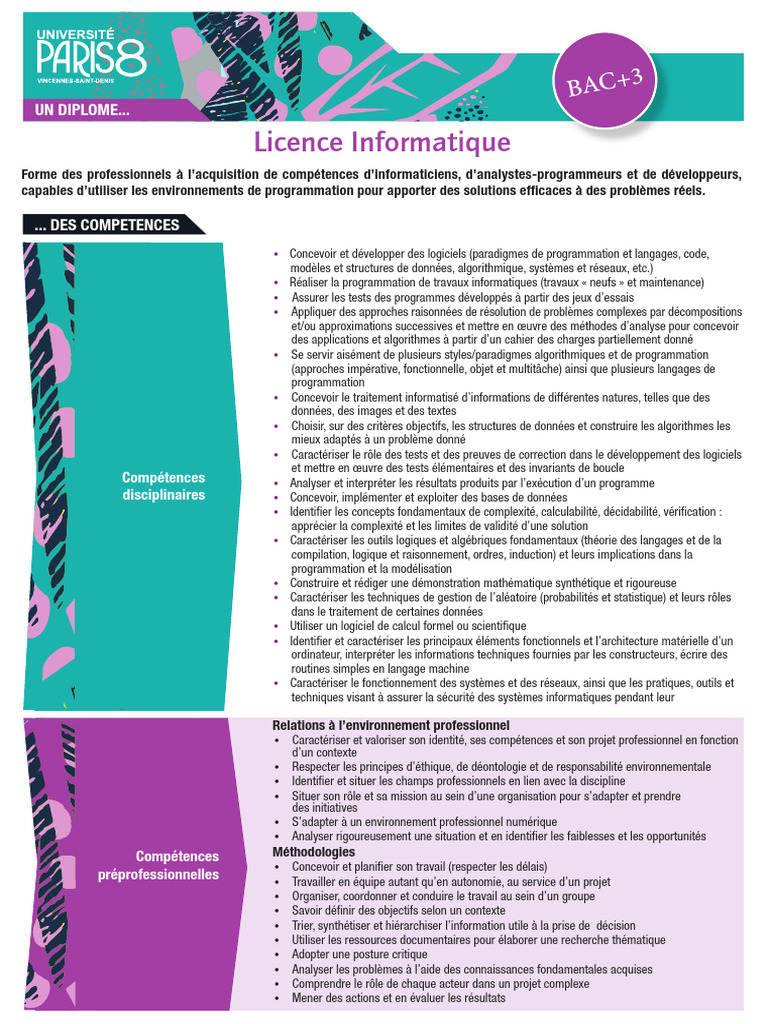 Compétences et métiers en Licence Informatique | PDF | Programmation ...