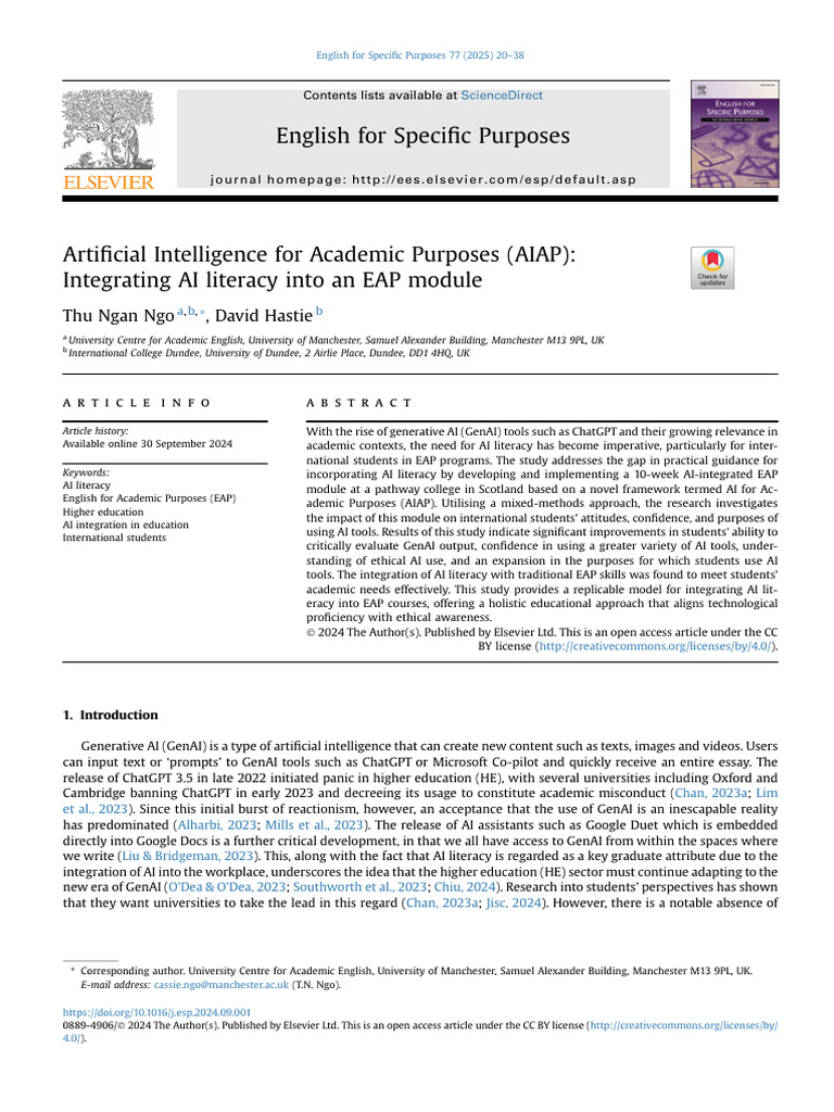 AI Literacy in EAP for International Students | PDF | Artificial ...