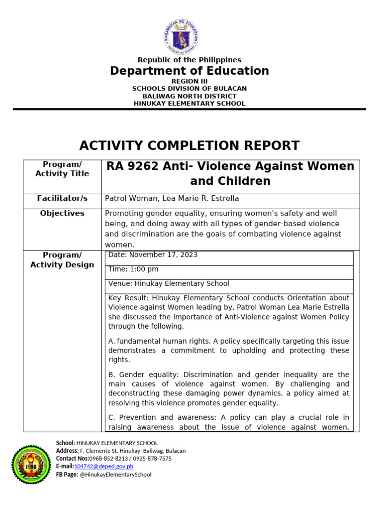 Activity Completion Report - Anti-Violence Against Women and Children ...