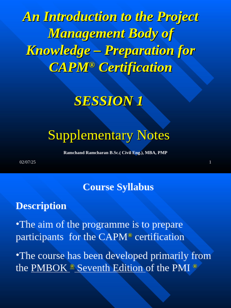 2023 Session 01 CAPM Supplementary Notes | PDF | Project Management ...