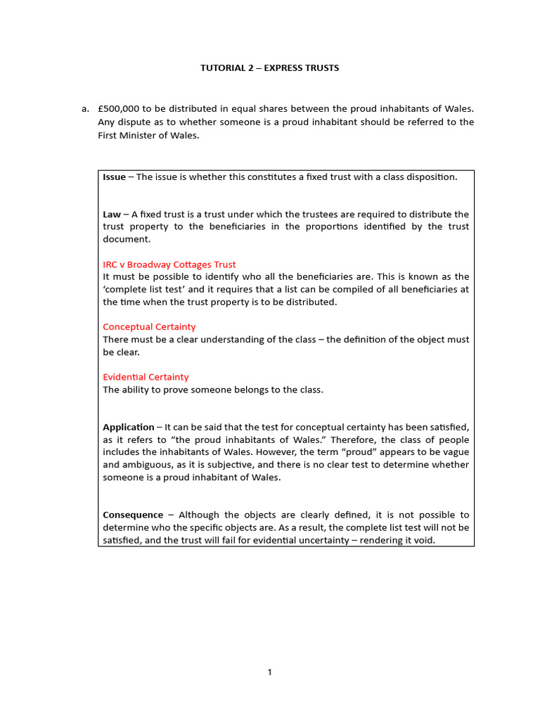Tutorial 2 - Express Trusts | PDF | Civil Law (Common Law) | Common Law