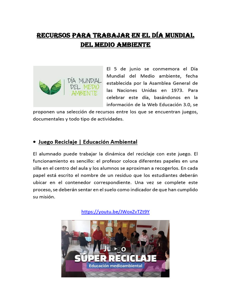 Recursos para el Día del Medio Ambiente | PDF | Entorno natural ...