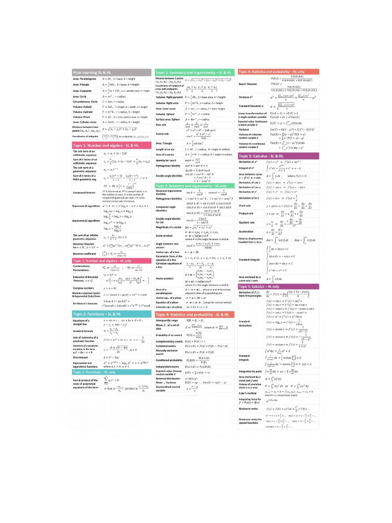 IB Aa HL Formula | PDF