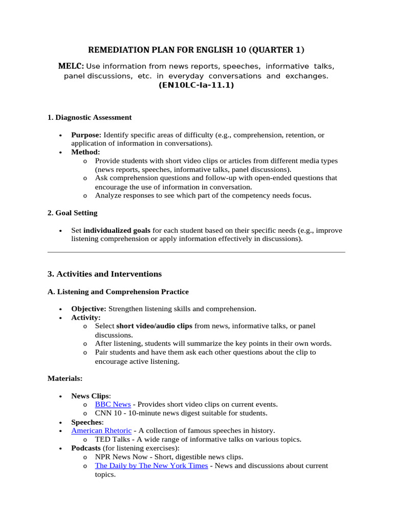 English 10 Remediation Plan: Media Skills | PDF | News | Cognitive Science