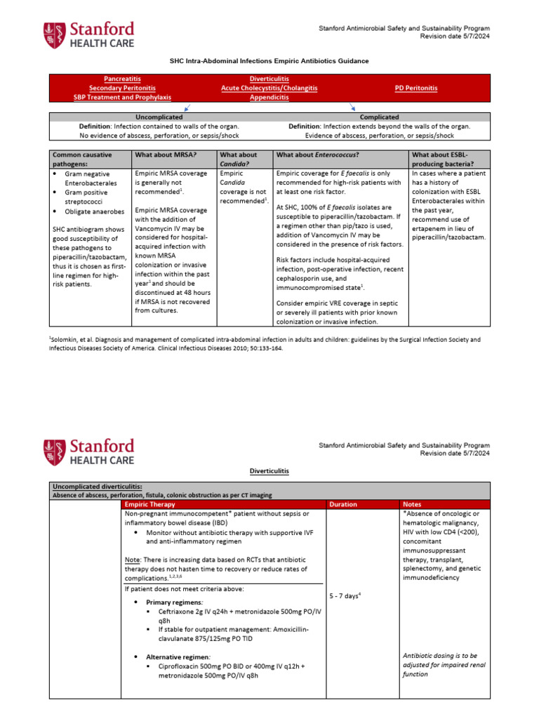 Intra-Abdominal Infection Antibiotic Guidelines | PDF | Methicillin ...