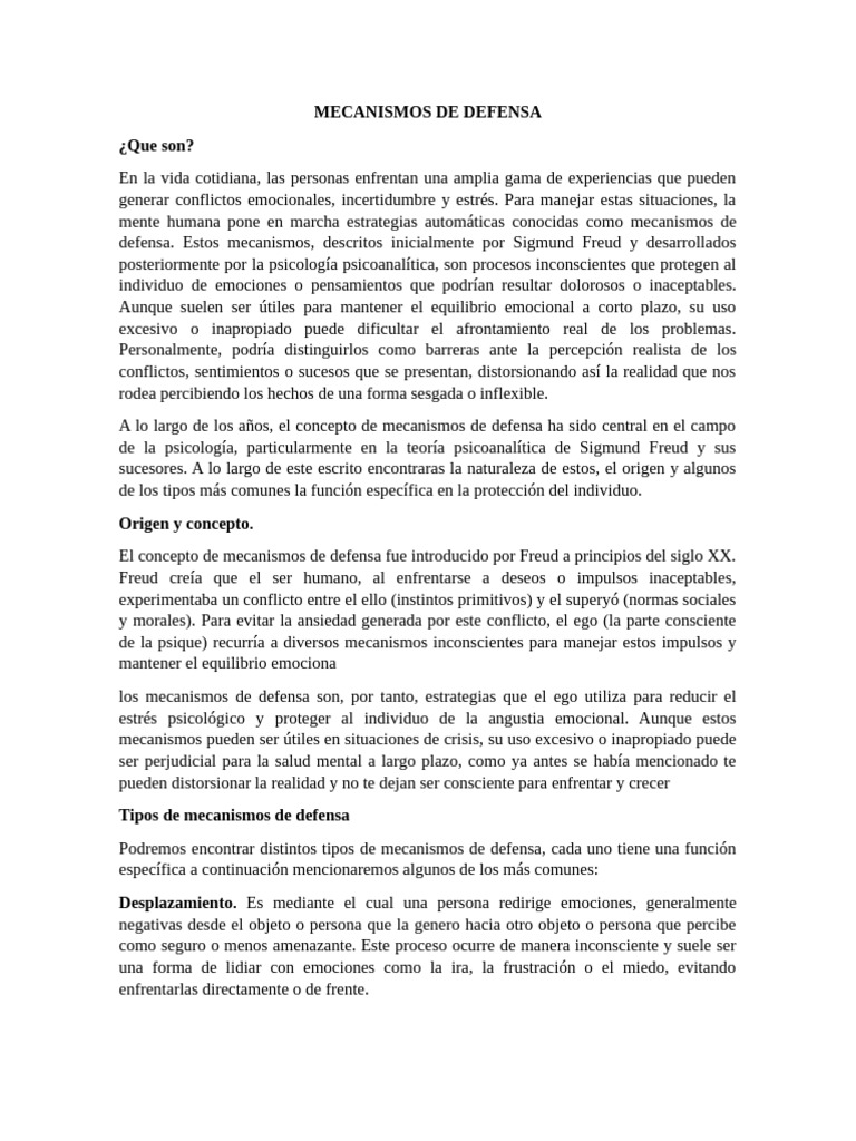 Mecanismos de Defensa en Psicología | PDF | Las emociones | Pensamiento