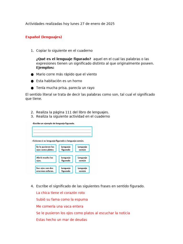 Actividades escolares del 27 de enero 2025 | PDF