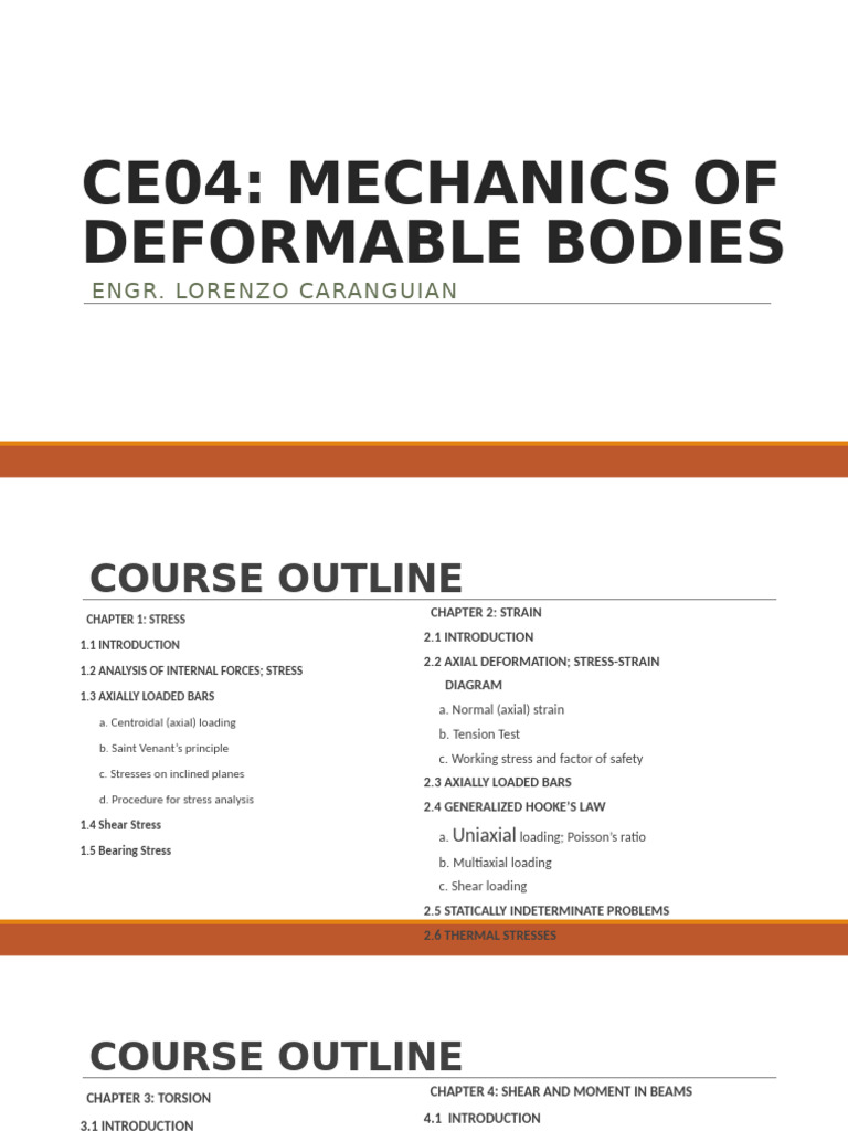 Mechanics of Deformable Bodies Course Outline | PDF | Stress (Mechanics ...