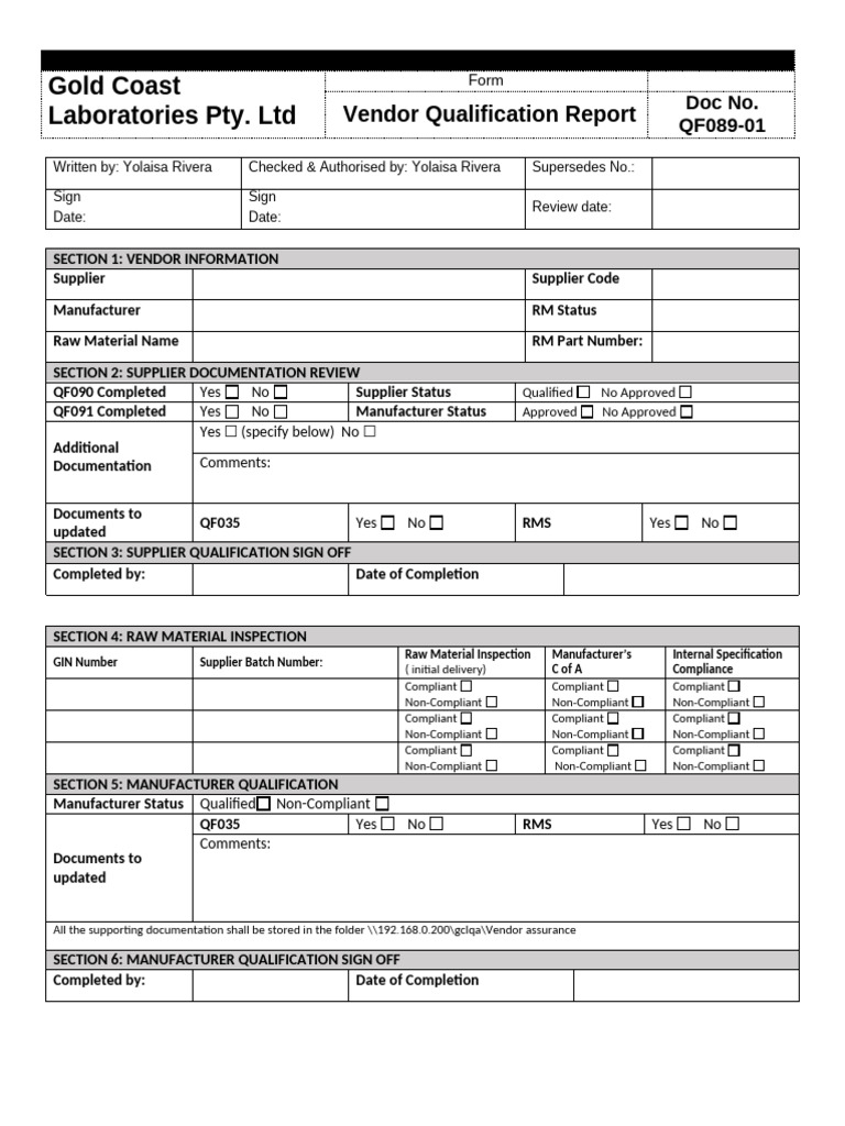 Vendor Qualification Report Template | PDF