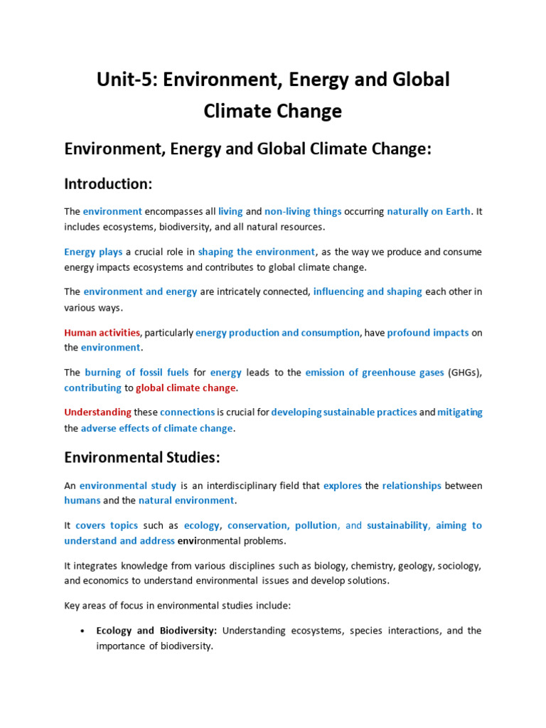 Environment and Climate Change Overview | PDF | Climate Change ...