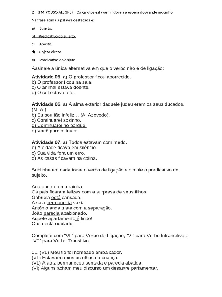 Verbos de Ligaçao - Exercicios | PDF