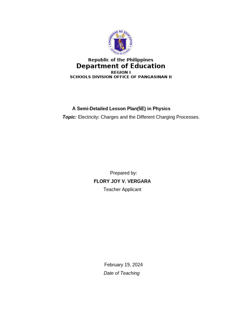 Lesson Plan Demo Electricity Pdf Electric Charge Electricity
