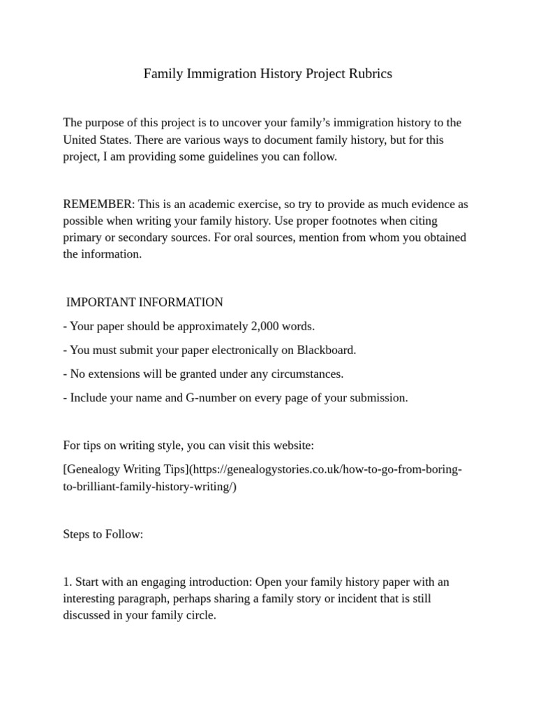 Family Immigration History Project Guide | PDF | Genealogy | Human ...