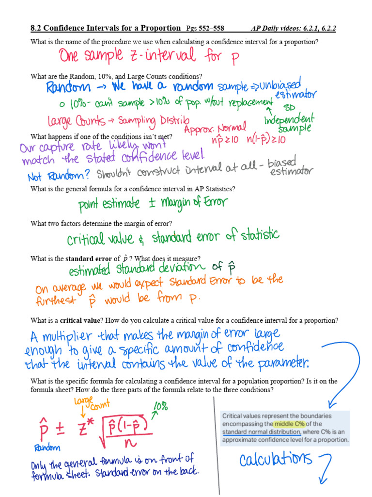 Completed+8 2u+notes+23-24 | PDF | Standard Error | Confidence Interval