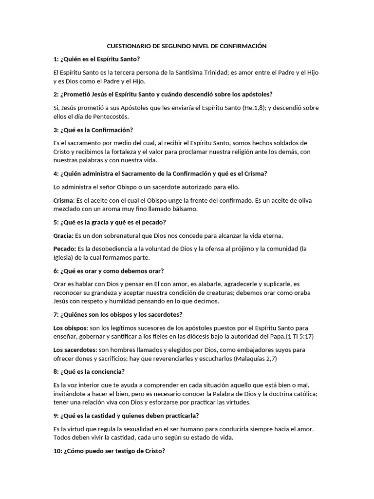Preguntas para Examen de Confirmación 2023 | PDF | Confirmación ...