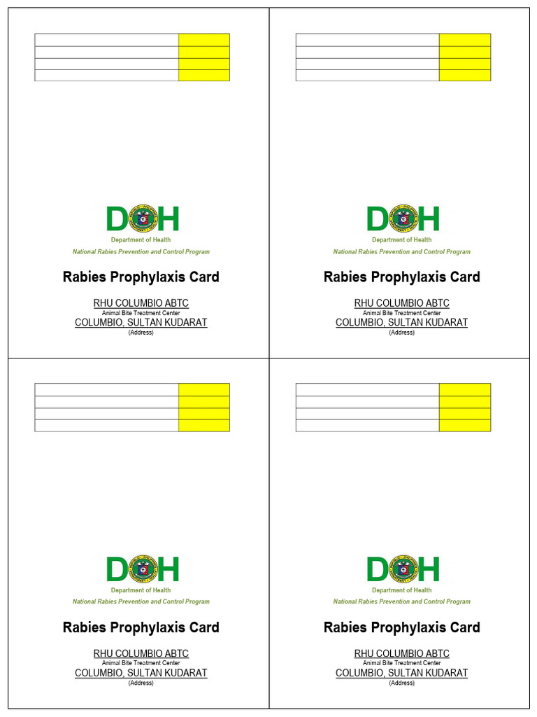Rabies Prophylaxis Record Card | PDF | Rabies | Immunology