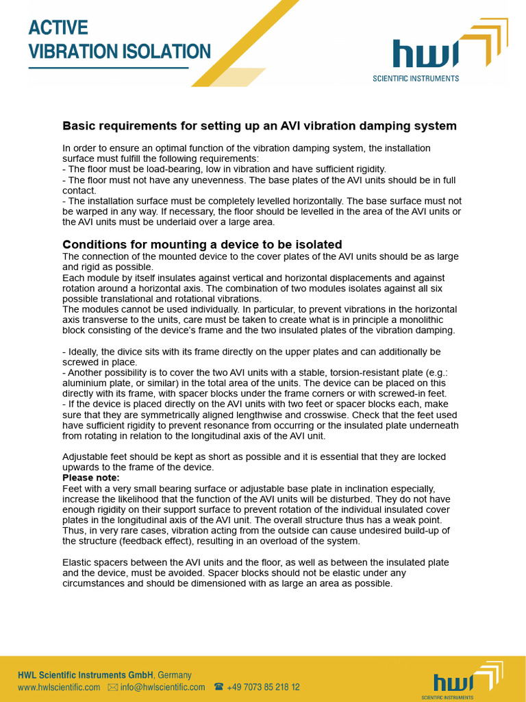 AVI Vibration Damping System Setup Guide | PDF | Rotation | Classical ...