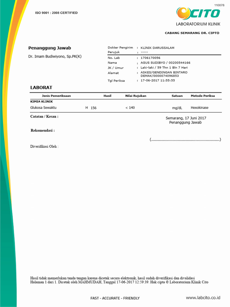 Hasil Medical Check UP CITO | PDF