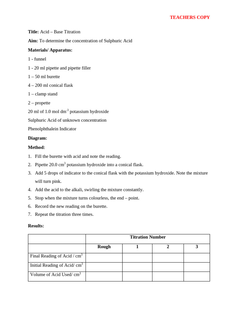 Acid-Base Titration Procedure Guide | PDF | Titration | Chemistry