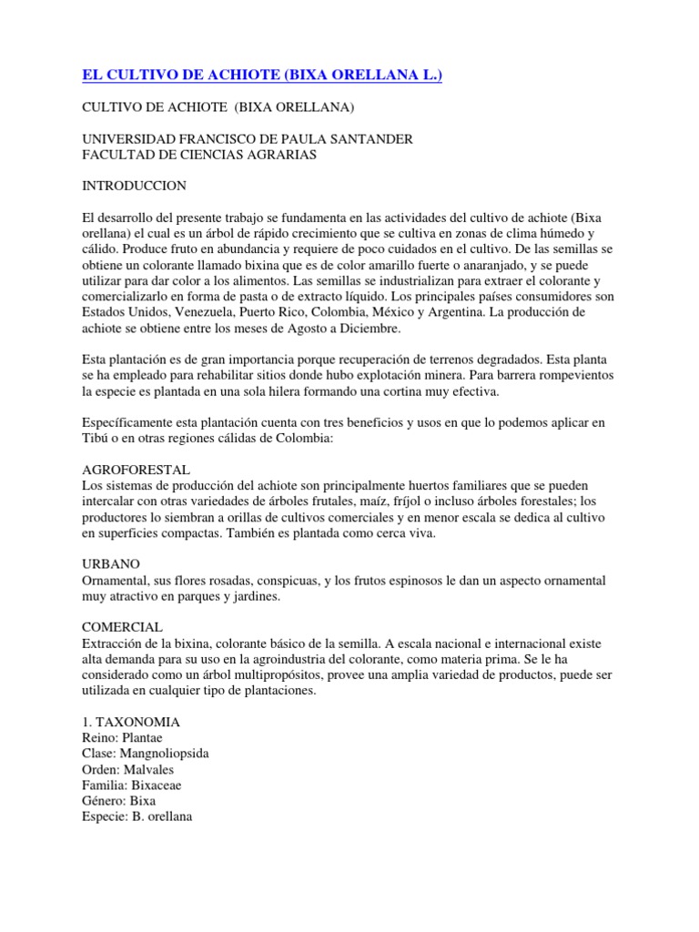 MANUAL DEL CULTIVO DE ACHIOTE PROYECTO DE DESARROLLO DE LA PDF visual data 2