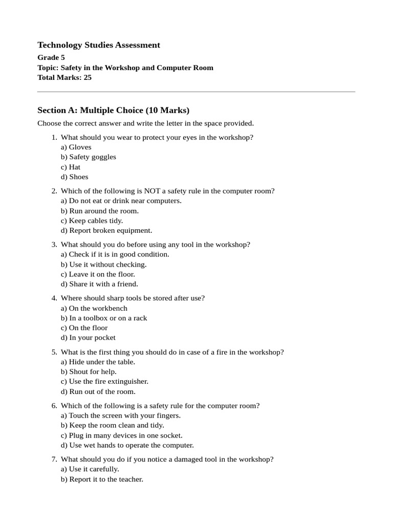 Grade 5 Technology Studies Week 4 Term 1 Assessment | PDF