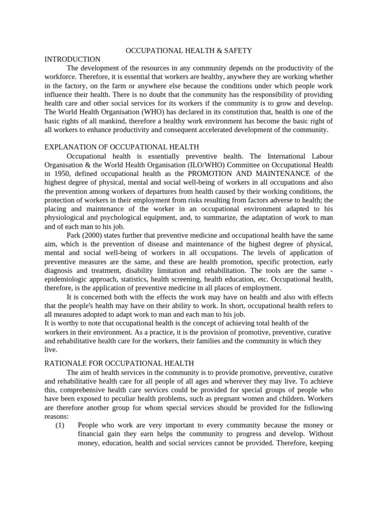 Occupational Health Notes | PDF | Occupational Safety And Health ...