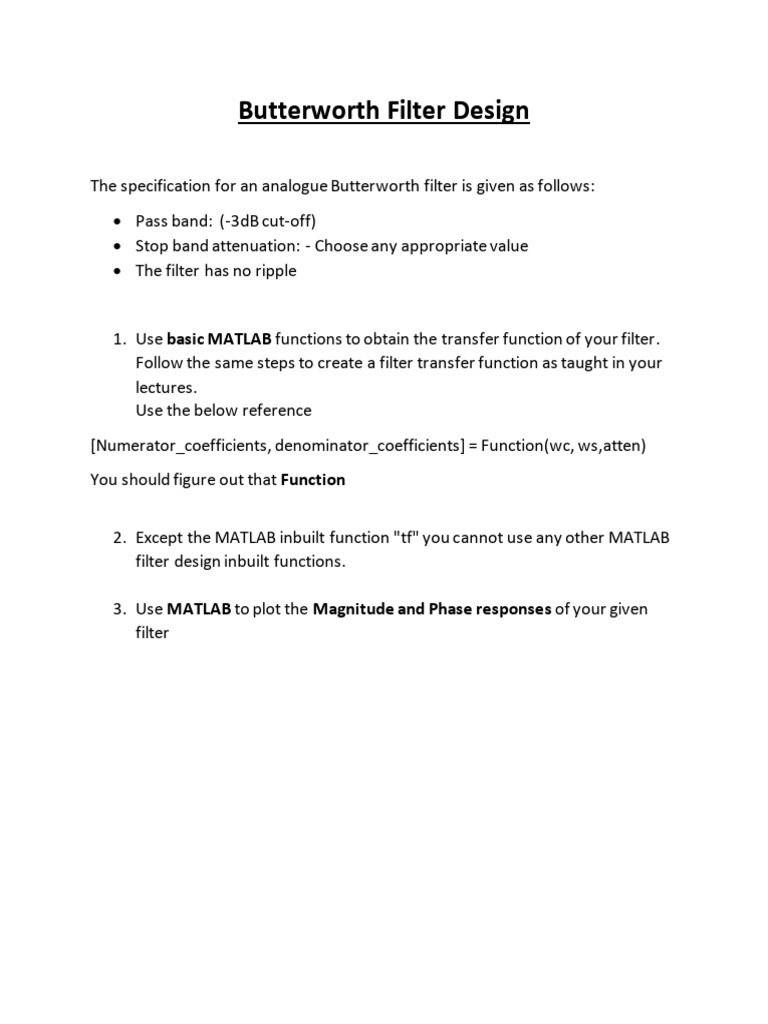 Butterworth Filter Design Tutorial 2 1 Pdf
