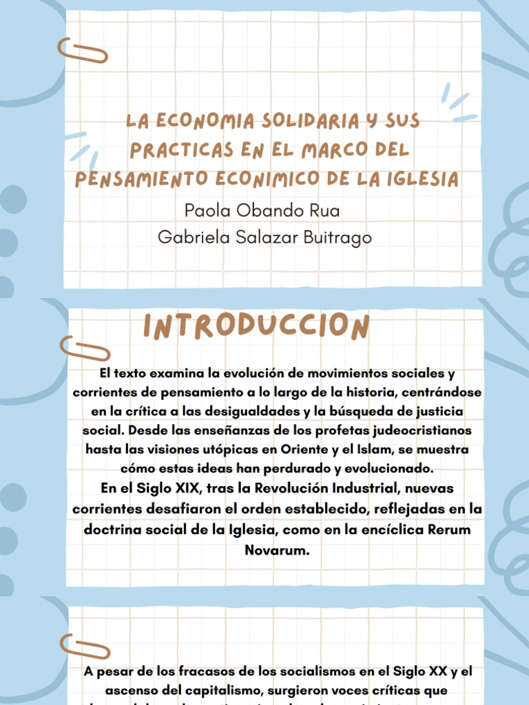 La Economia Solidaria y Sus Practicas en El Marco Del Pensamiento ...