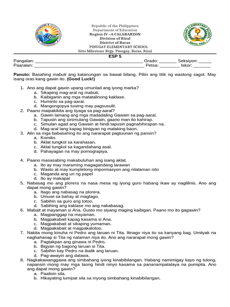 ESP 5 - Q1 Part 2 | PDF