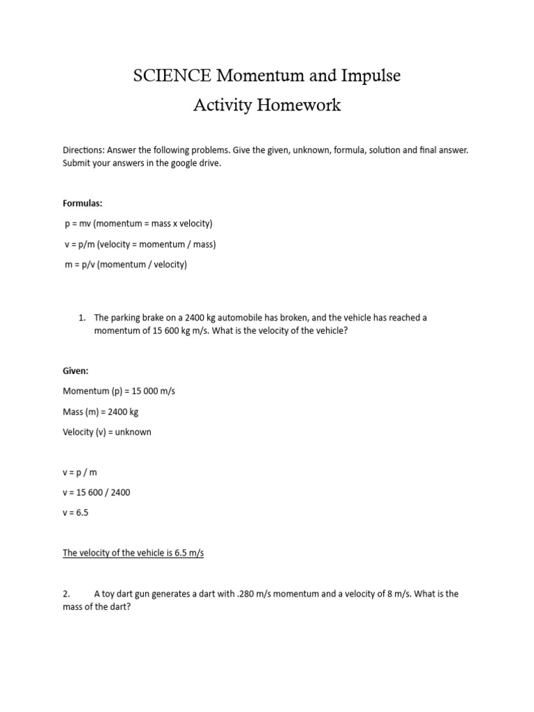 SCIENCE Momentum and Impulse | PDF