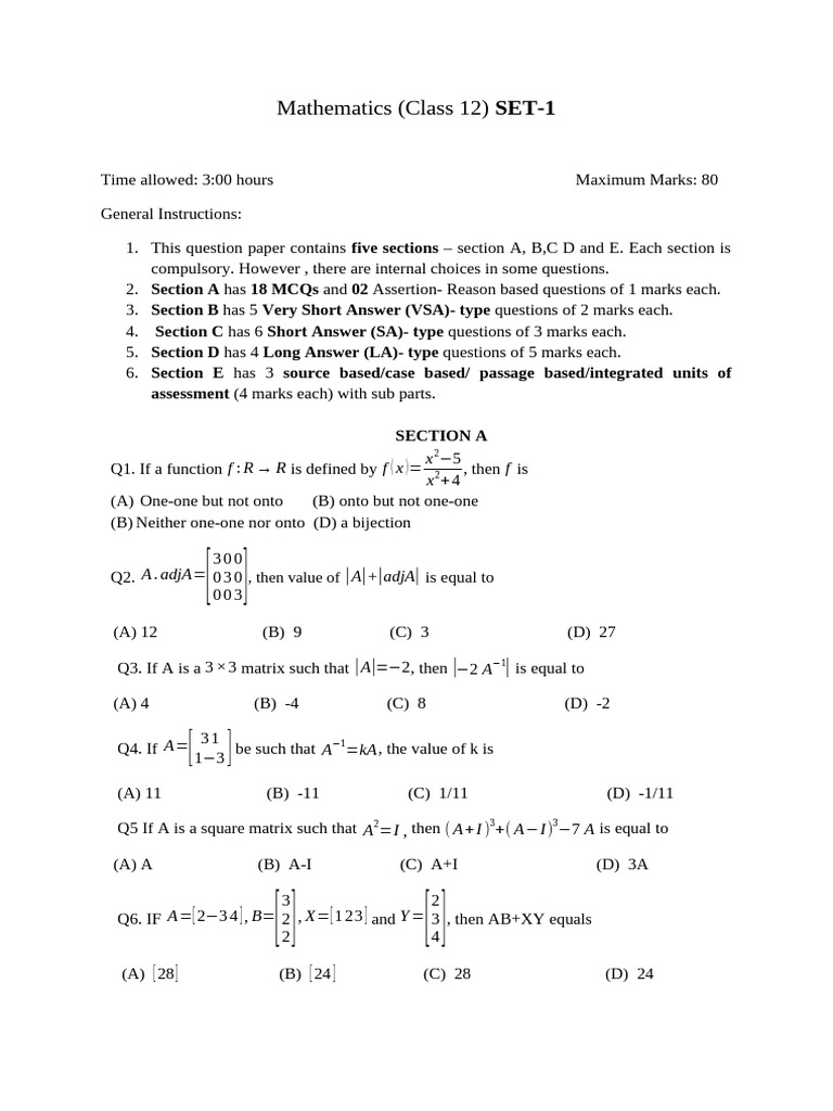 Maths Pre Board 23-24 S1 (1) | PDF | Mathematics | Mathematical Analysis