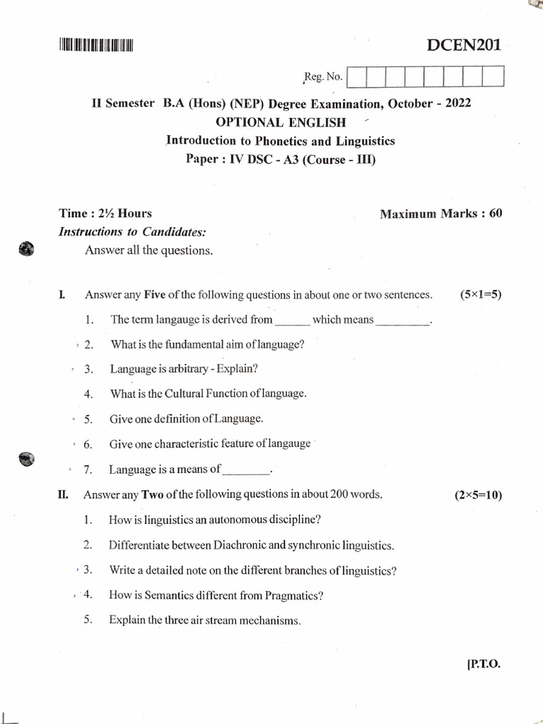 B.A. English Linguistics Exam Guide | PDF | Linguistics | Word