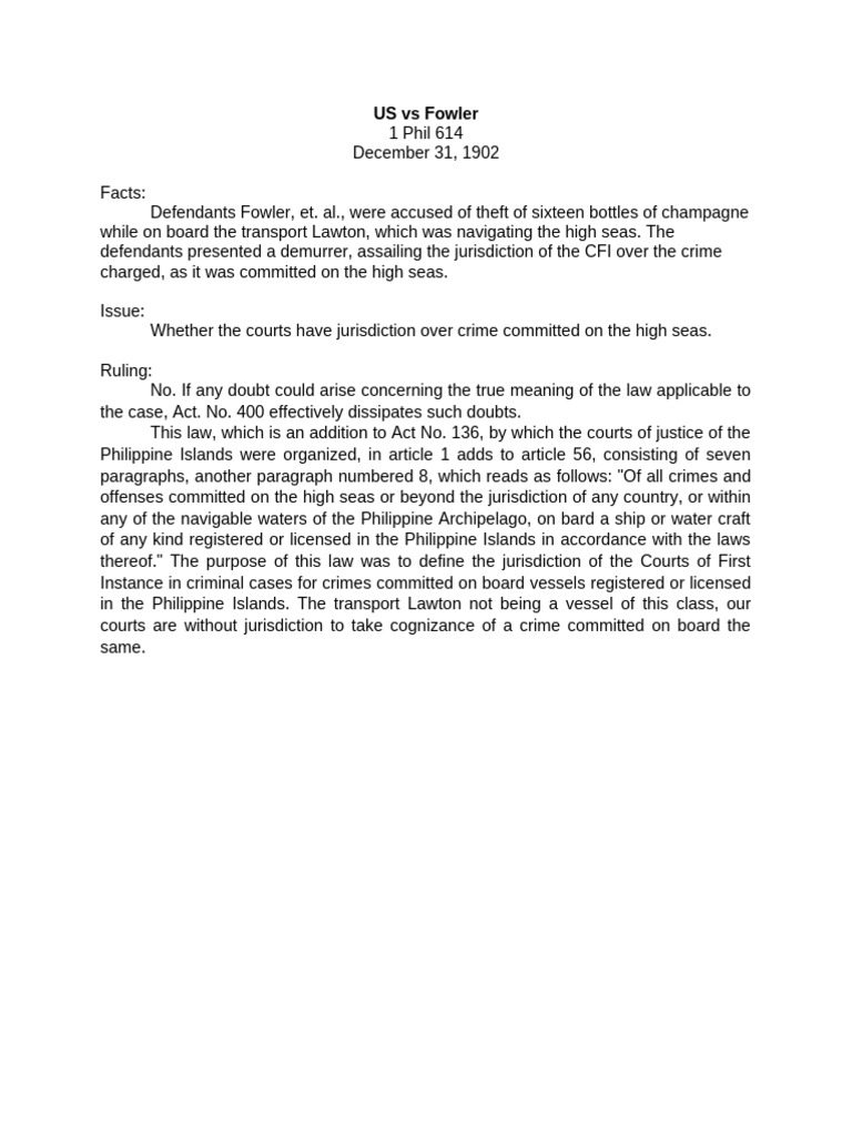 Jurisdiction in US vs Fowler Case | PDF